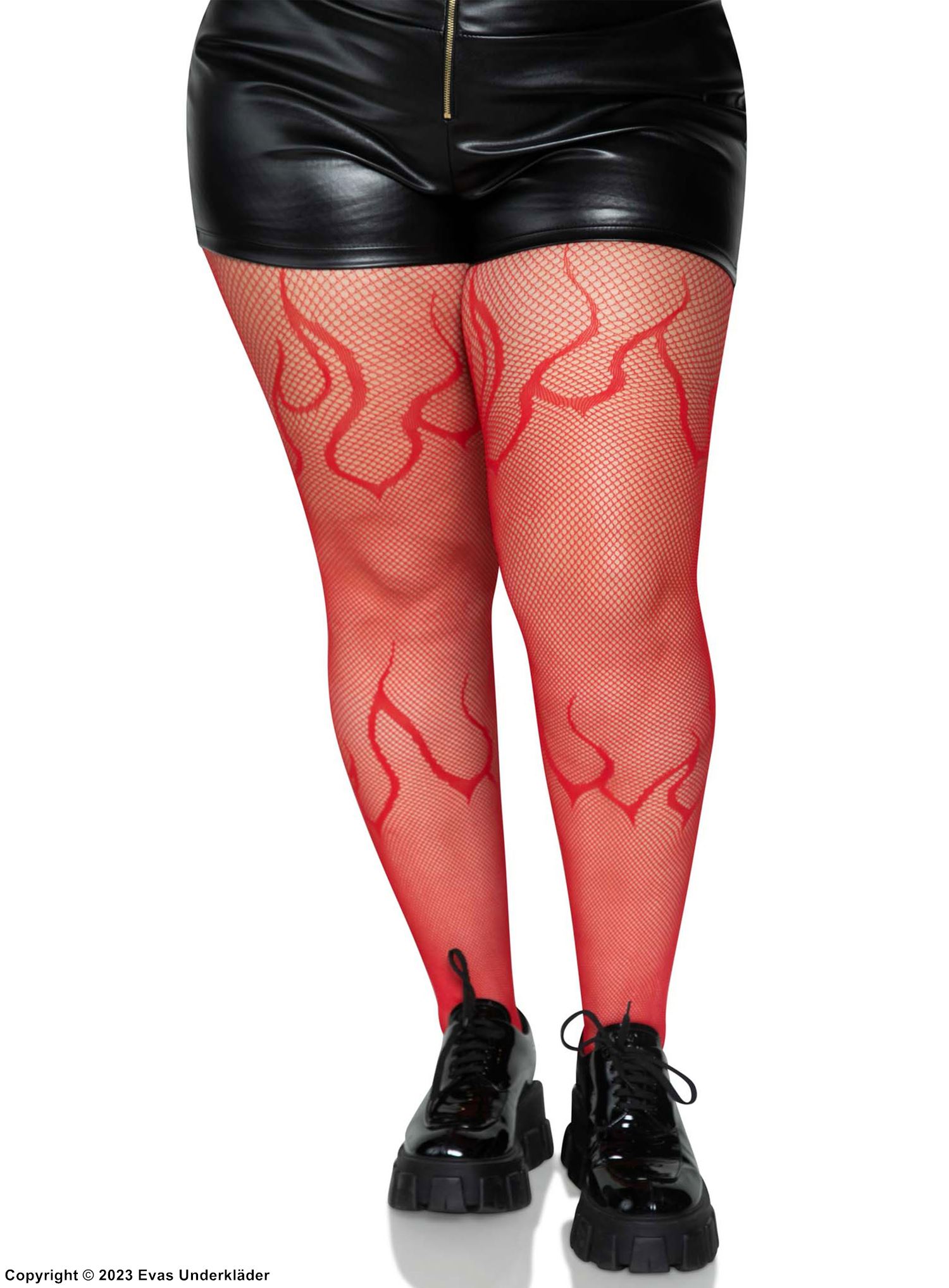 Strumpfhose, kleines Netz, Flammen, Plus Size